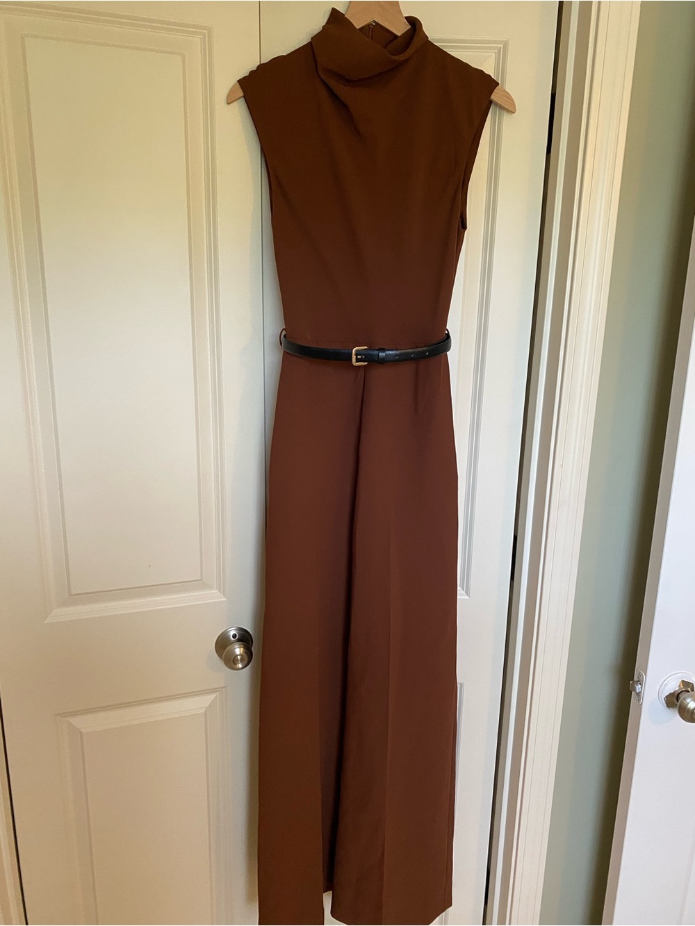 Mango Sleeveless Mock Neck Wide Legged Jumpsuit in Chestnut Brown Size Small